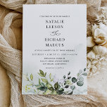 Invitación Boho Dusty Blue Eucalyptus Greenery Boda<br><div class="desc">Esta elegante colección incluye hojas de color agua mezcladas con un elegante tipo de letra de serif y sans delicados en negro con un lavado de color verde y monograma en la parte posterior. Elementos coincidentes disponibles.</div>