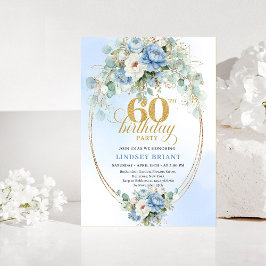 Invitación Boho Dusty Blue Floral 60th Birthday Invitation
