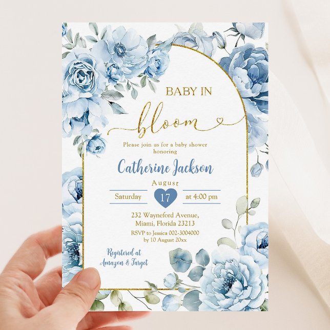 Invitación Boho Dusty Blue Floral Baby en Bloom Baby Shower (Subido por el creador)