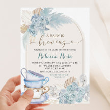 Boho Dusty Blue Floral Baby prepara Baby Shower