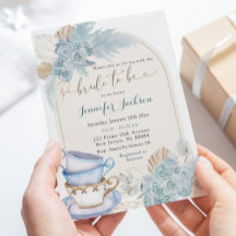 Boho Dusty Blue Floral Bridal Shower Tea Fiesta