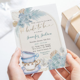 Invitación Boho Dusty Blue Floral Bridal Shower Tea Fiesta