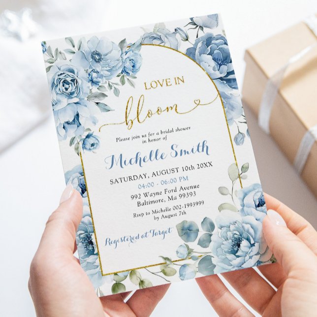 Invitación Boho Dusty Blue Floral Love en una ducha de novias (Subido por el creador)