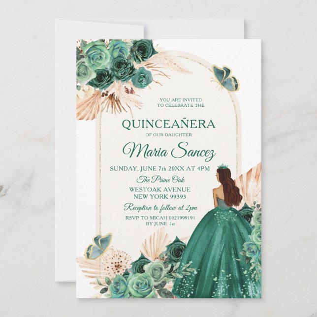 Invitación Boho Dusty Blue Floral Mexicana Quinceañera Invita (Anverso)
