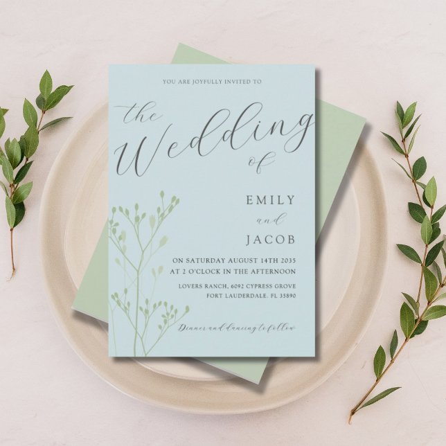 Invitación Boho Dusty Blue & Green Boda Botánico (Subido por el creador)