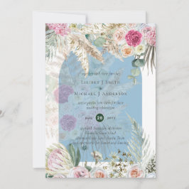 Invitación BOHO Dusty Blue Pampas Floral Rosa Azul Boda de Gr