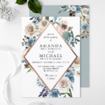 Boho Dusty Blue Rustic Floral Rosa Gold Boda