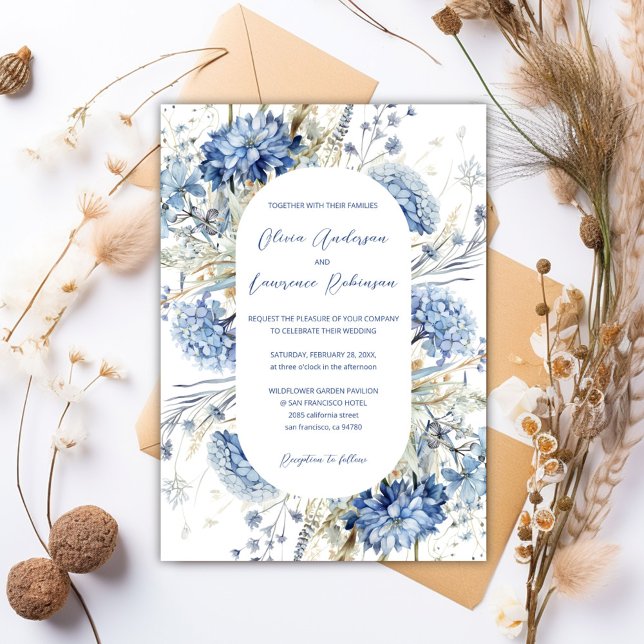 Invitación Boho Dusty Blue Sage Wildflowers Boda de Invierno  (Boho Dusty Blue Sage Wildflowers QR Winter Wedding Invitation)