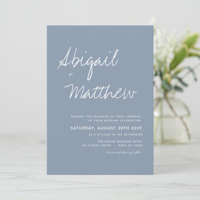 Invitación Boho Dusty Blue Simple Handwriter Boho Boda (Anverso de pie)