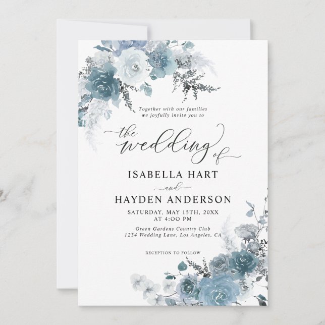 Invitación Boho Dusty Blue Slate Pastel Neutral Boda (Anverso)
