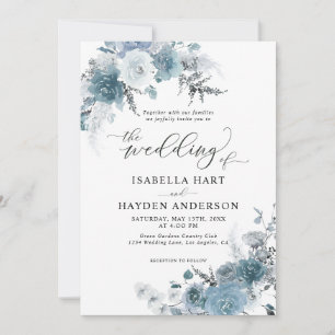 Invitación Boho Dusty Blue Slate Pastel Neutral Boda