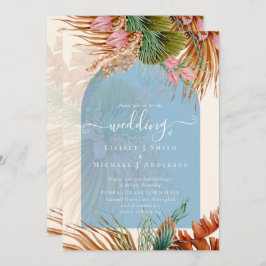 Invitación BOHO Dusty Blue Tropical Pampas Grass Boda