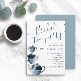 Invitación Boho Dusty Blue Watercolor Bridal Tea Fiesta