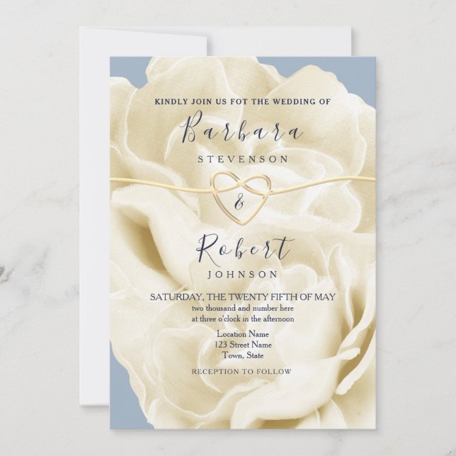 Invitación Boho Dusty Blue y Gold Floral Boda (Anverso)