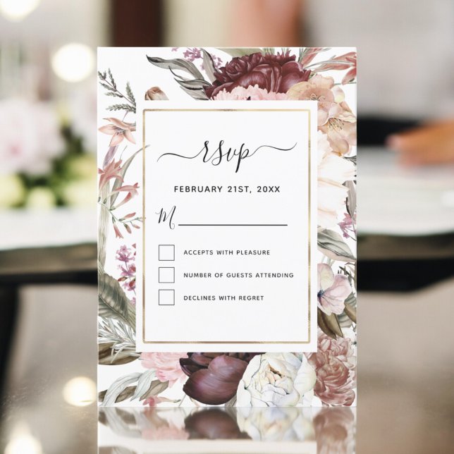 Invitación Boho Dusty Boda Borgoña Rosa RSVP (Subido por el creador)
