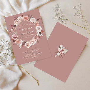 Invitación Boho Dusty Boda de guirnalda floral rosa