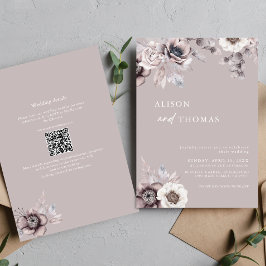 Invitación Boho Dusty Mauve Código QR 2 en 1 Boda