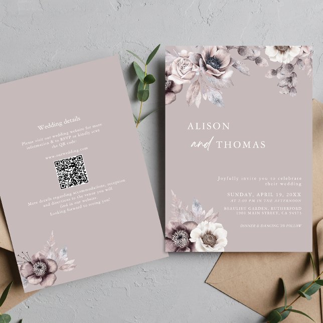 Invitación Boho Dusty Mauve Código QR 2 en 1 Boda (Subido por el creador)