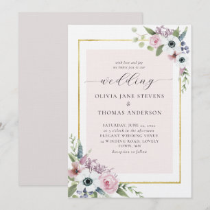 Invitación Boho Dusty Pink Anemone Rosa Boda de marco floral