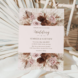 Invitación Boho Dusty Pink Brown Flowers Pampas Grass Boda