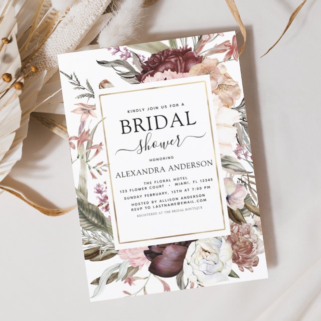 Invitación Boho Dusty Pink Burgundy Bridal Shower (Subido por el creador)