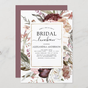 Invitación Boho Dusty Pink Burgundy Bridal Shower Luncheon