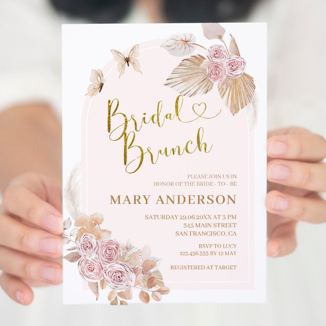 Invitación Boho Dusty Pink Floral Bridal Shower Brunch (Subido por el creador)