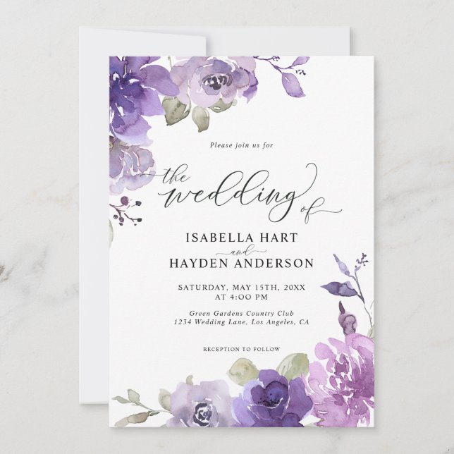 Invitación Boho Dusty Purple Mauve Lilac Boda Floral (Anverso)