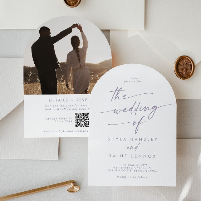 Invitación Boho Dusty Purple Photo QR Code Arch Boda (Subido por el creador)