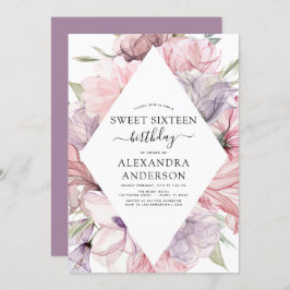 Invitación Boho Dusty Purple Sweet 16 Birthday Floral Invitat