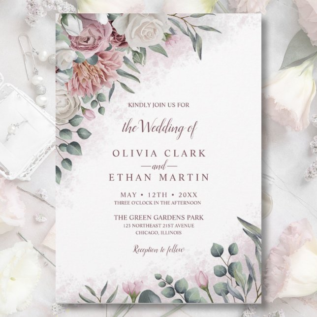 Invitación Boho Dusty Rosa acuarela Floral Rustic (Subido por el creador)