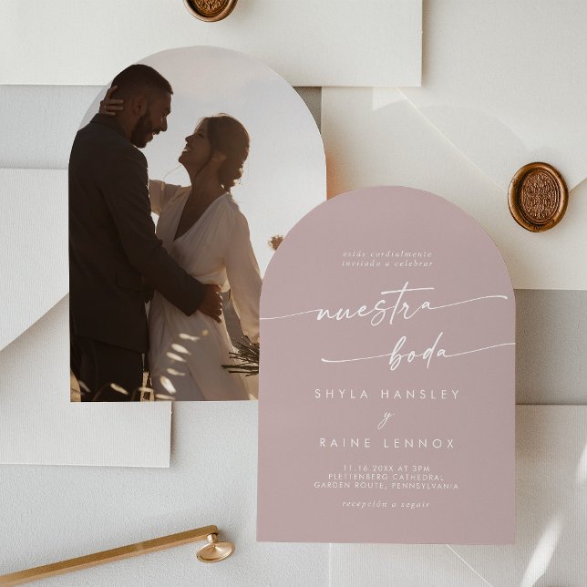 Invitación Boho Dusty Rosa Arco de fotos rosadas Boda español (Subido por el creador)