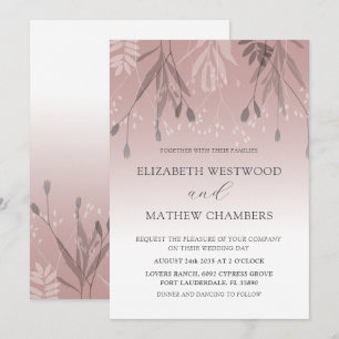 Invitación Boho Dusty Rosa Boda De Foliage A Presión De Oro