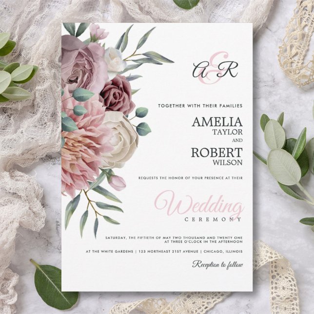 Invitación Boho Dusty Rosa Floral (Subido por el creador)