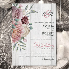 Invitación Boho Dusty Rosa Floral Wood