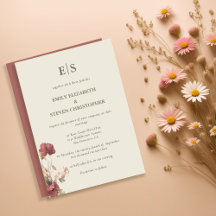 Boho Dusty Rosa Monogramado Boda Contemporáneo