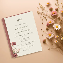 Invitación Boho Dusty Rosa Monogramado Boda Contemporáneo