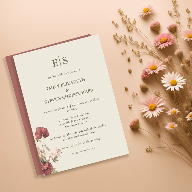 Invitación Boho Dusty Rosa Monogramado Boda Contemporáneo (Subido por el creador)