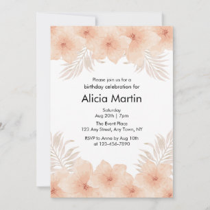 Invitación Boho Dusty Rubor Flower Palm Leaf Cumpleaños