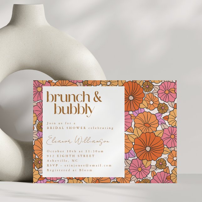 Invitación Boho Earthy Burnt Naranja Floral Brunch Bubbly (Subido por el creador)