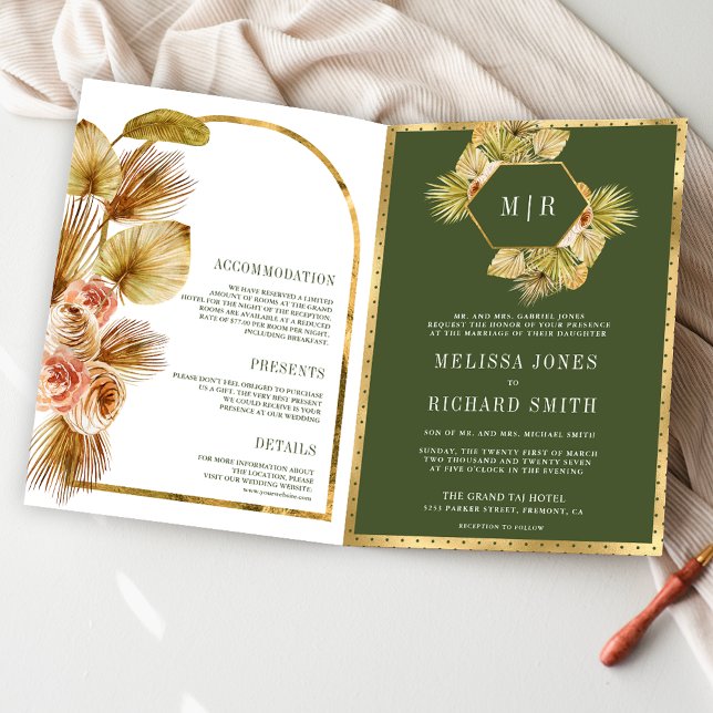 Invitación Boho Earthy Floral Olive Green QR Code Wedding (Subido por el creador)