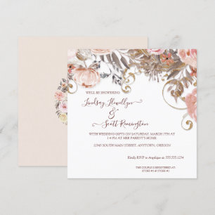 Invitación Boho Earthy Floral Rosa Rosa Dorada Parejas Dorada