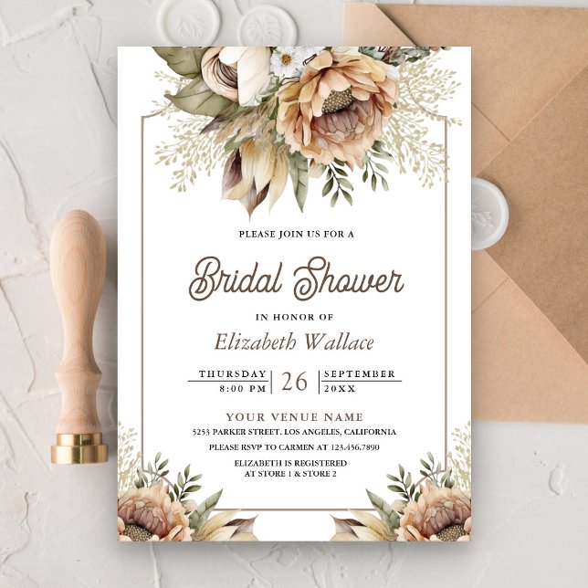Invitación Boho Earthy Floral Taupe Foto Ducha De Novias (Subido por el creador)