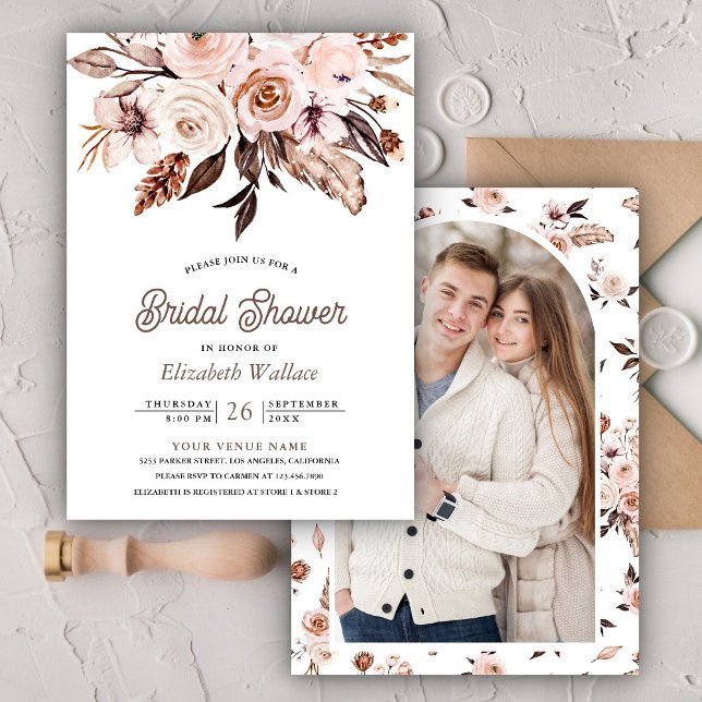 Invitación Boho Earthy Ivory Floral Foto de ducha de novia (Subido por el creador)