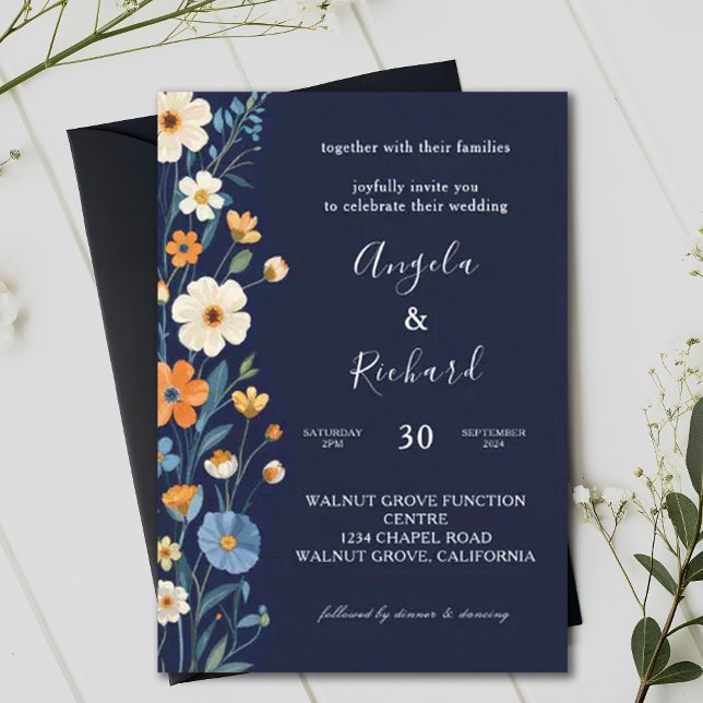 Invitación Boho Earthy Tones Blue Bloom Fall Wedding (Subido por el creador)