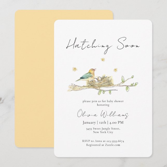 Invitación Boho Eclosión Próxima Ducha de Bebé Nido de Pájaro (Anverso / Reverso)
