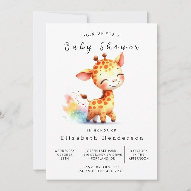 Invitación Boho Editable Baby Shower de jirafa (Anverso)
