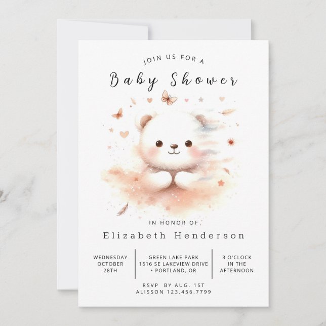 Invitación Boho Editable Bear Baby Shower (Anverso)