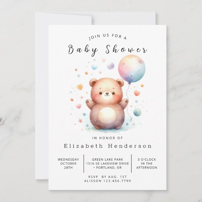 Invitación Boho Editable Bear Baby Shower (Anverso)