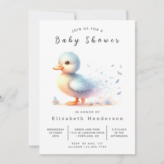 Invitación Boho Editable Duck Baby Shower (Anverso)